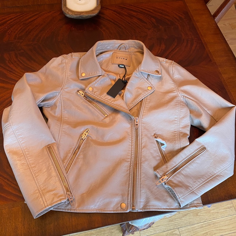 Blank NYC Life changer tan Moto leather jacket